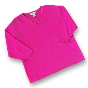 Vintage Hot Pink V-Neck Knit 3/4 Sleeve Top